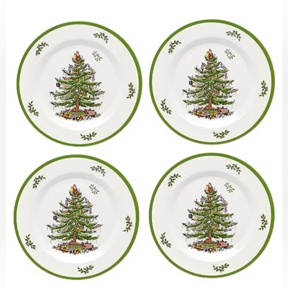 New 🎄  Spode Christmas Tree Melamine 8 Inch Salad Plates - Set of 4